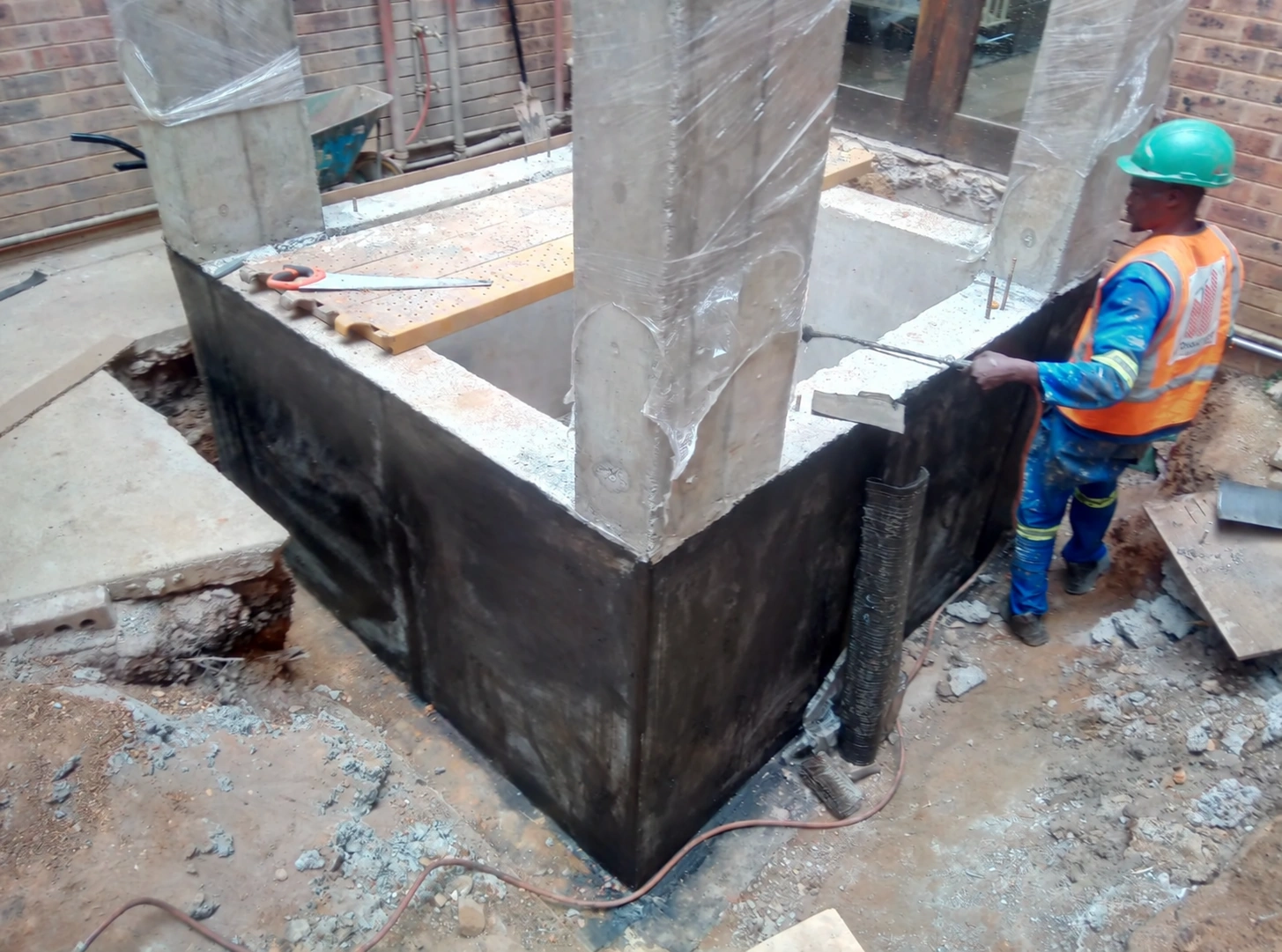Foundation and vertical torch-on waterproofing completed by Drytek in Bedfordview